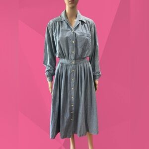 Vintage Y2K Denim Modest prairie western Chambray Midi Dress with pockets-8